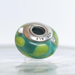 Retired Pandora glass charm - green and blue